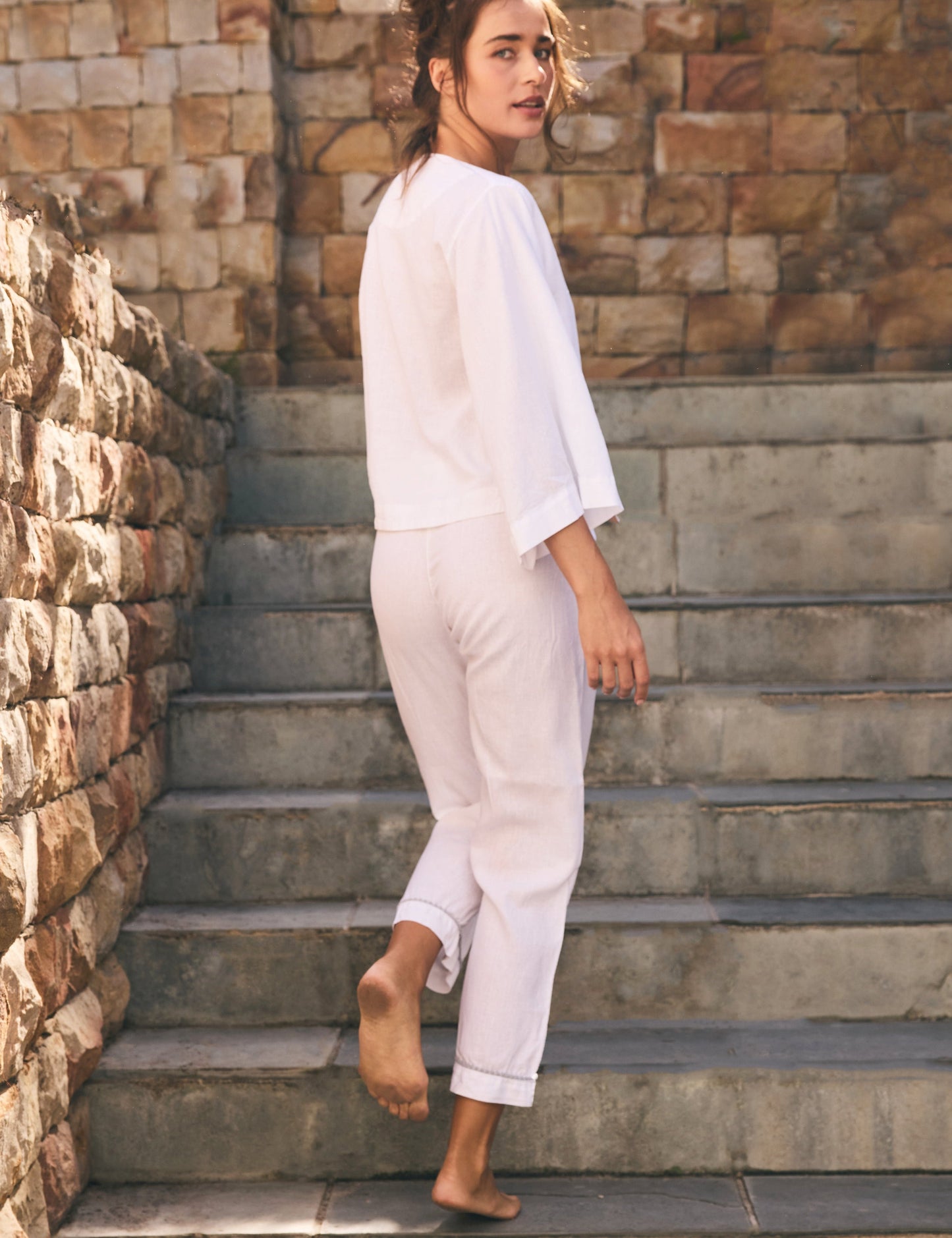 Loungy Linen Set - Long | White & Grey