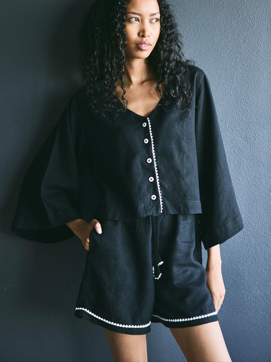 Loungy Linen Set - Short | Black