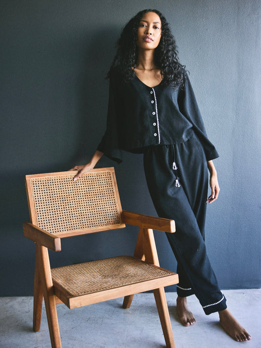 Loungy Linen Set - Long | Black