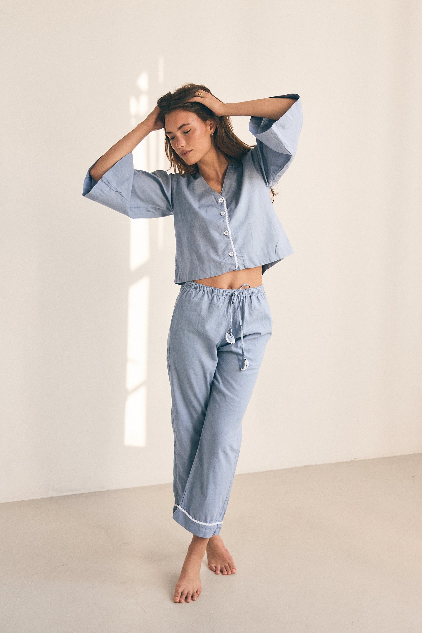Loungy Linen Set - Long | Misty Blue