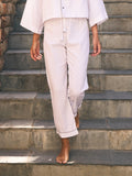 Linen PJ Pants | White & Grey
