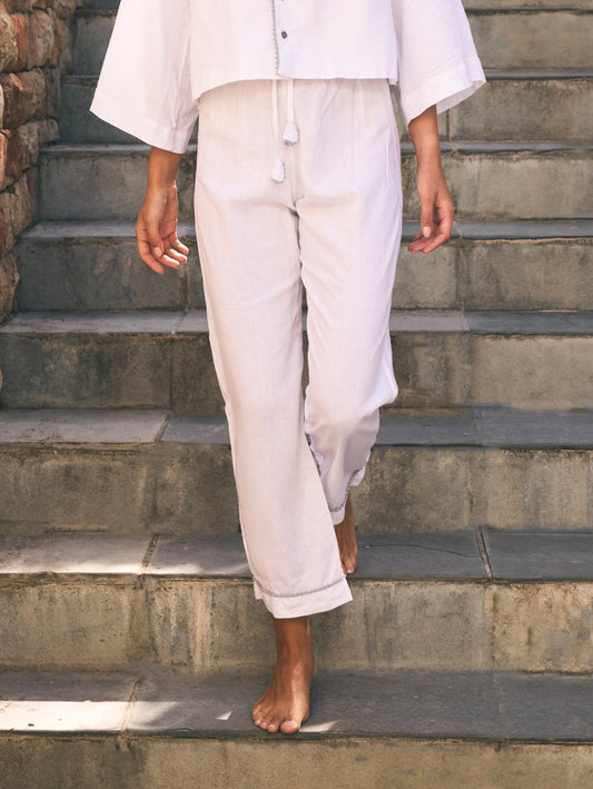 Linen PJ Pants | White & Grey