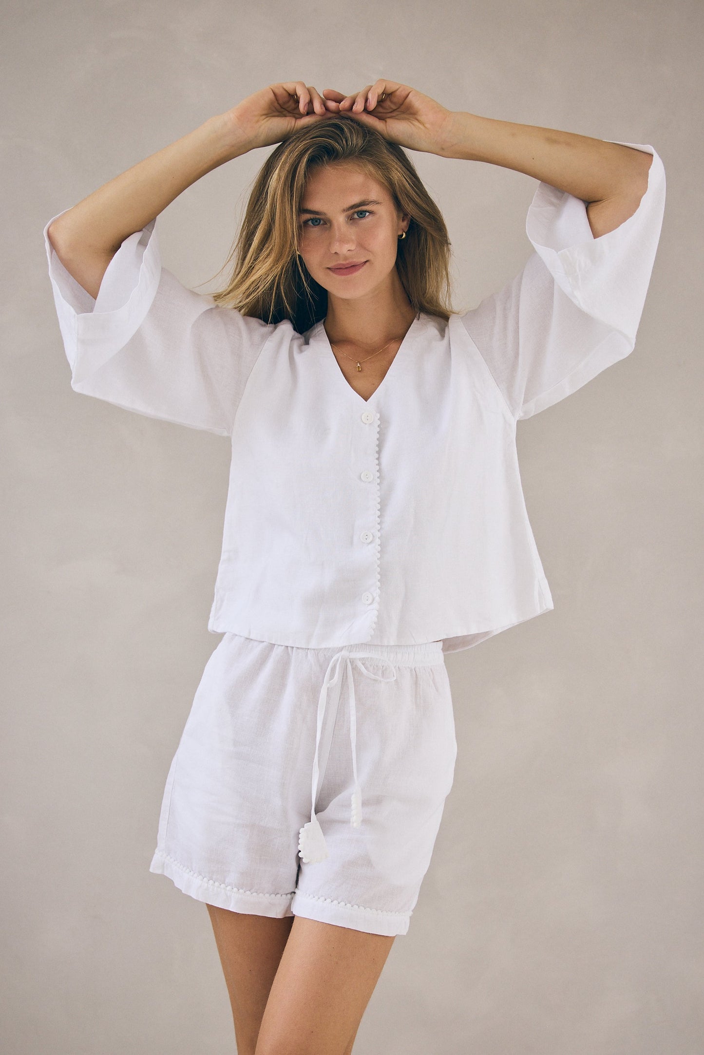 Loungy Linen Set - Short | Snow White
