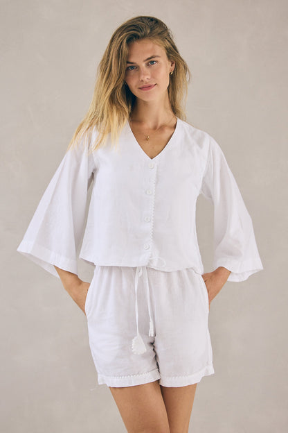 Loungy Linen Set - Short | Snow White