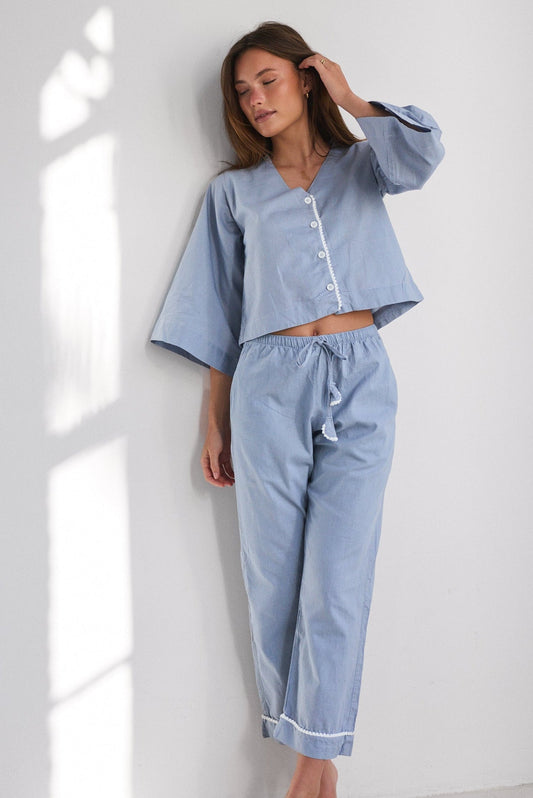 Loungy Linen Set - Long | Misty Blue