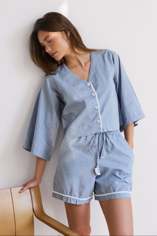 Loungy Linen Set - Short | Misty Blue