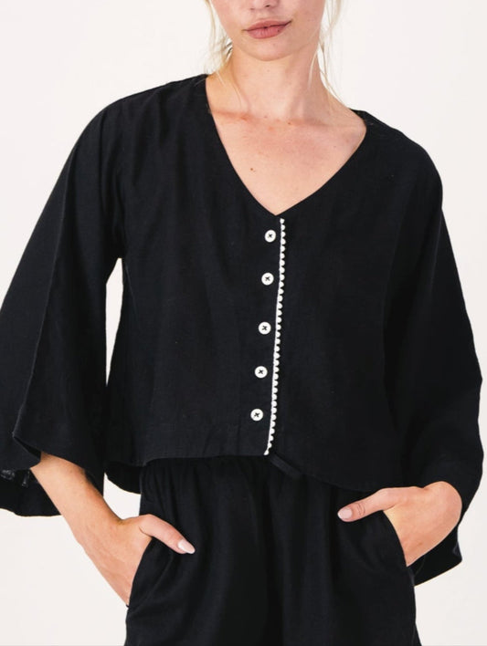 Linen PJ Top | Black