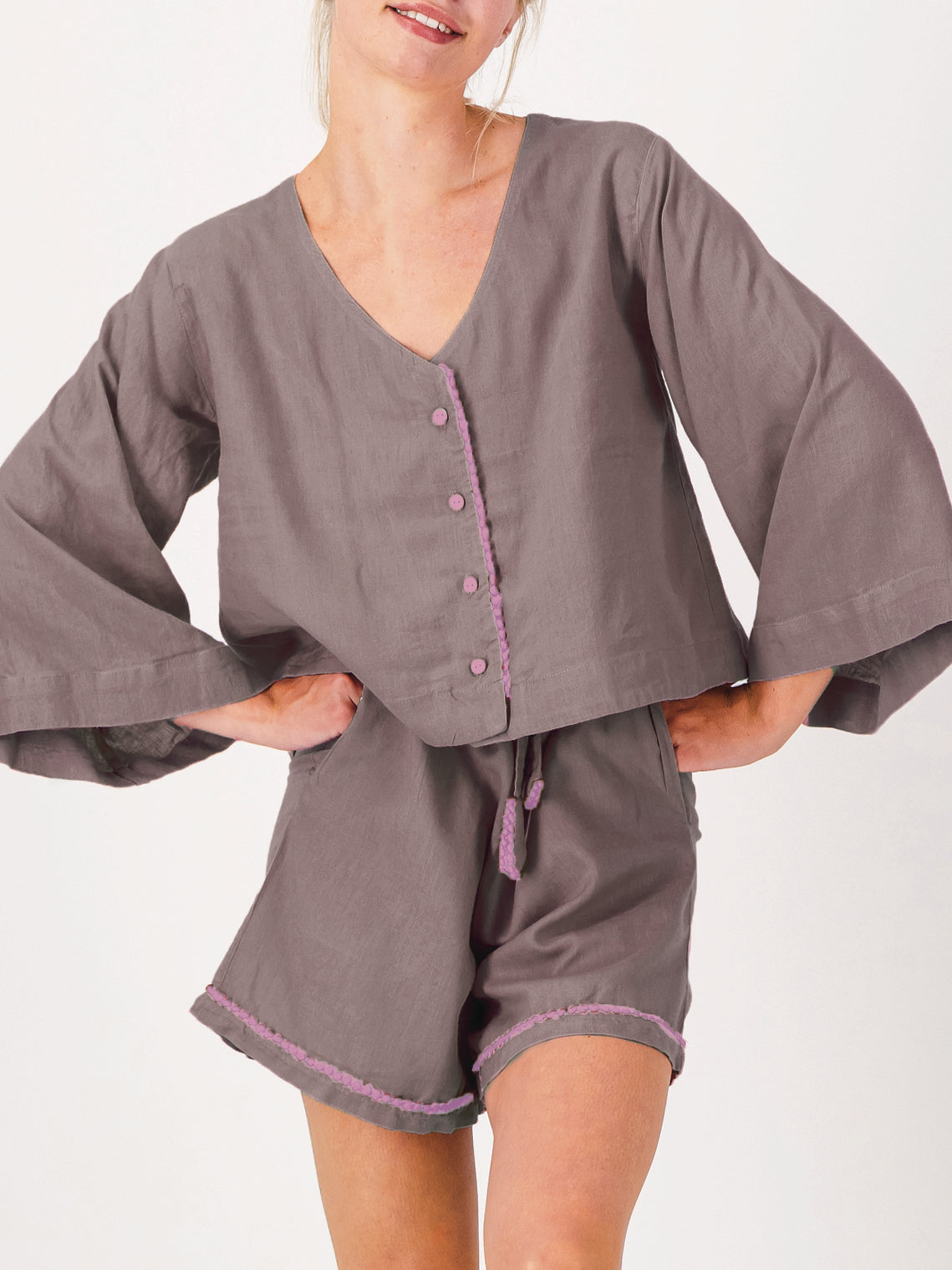 Loungy Linen Set - Short | Lavender Latte