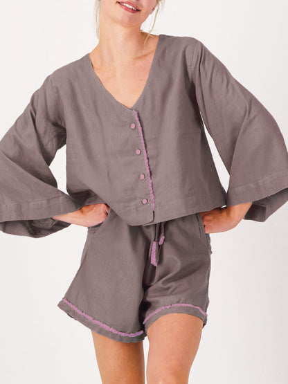 Loungy Linen Set - Short | Lavender Latte