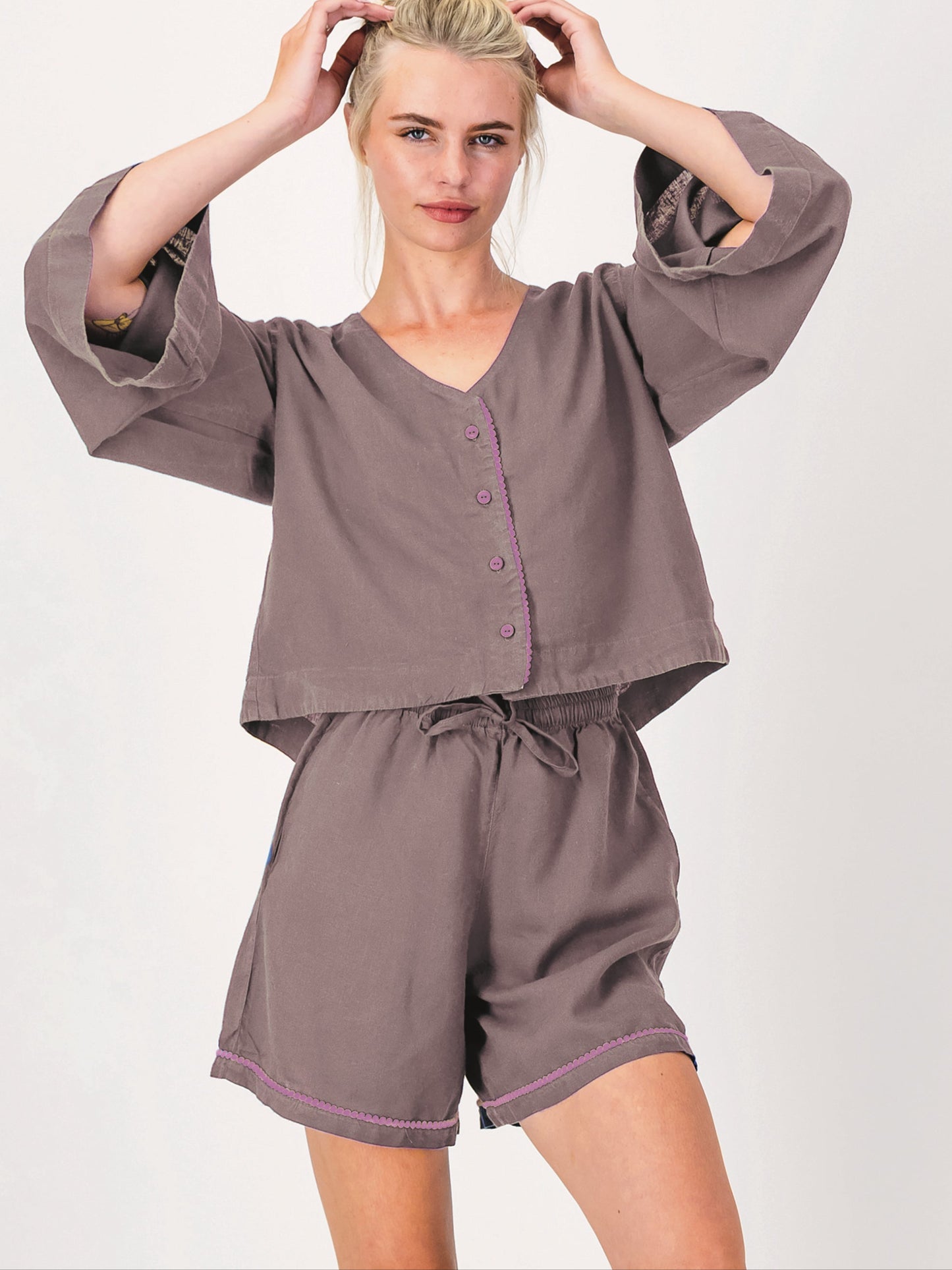 Loungy Linen Set - Short | Lavender Latte