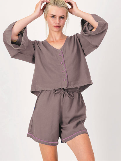Loungy Linen Set - Short | Lavender Latte