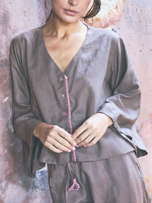 Linen PJ Top | Lavender Latte