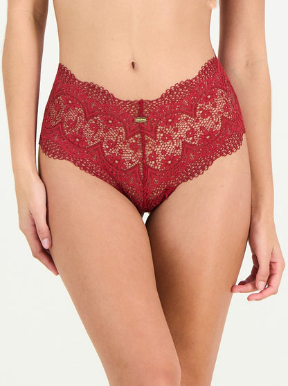 Cheeky lace knicker in Scarlet red, back detail - Takkleberry