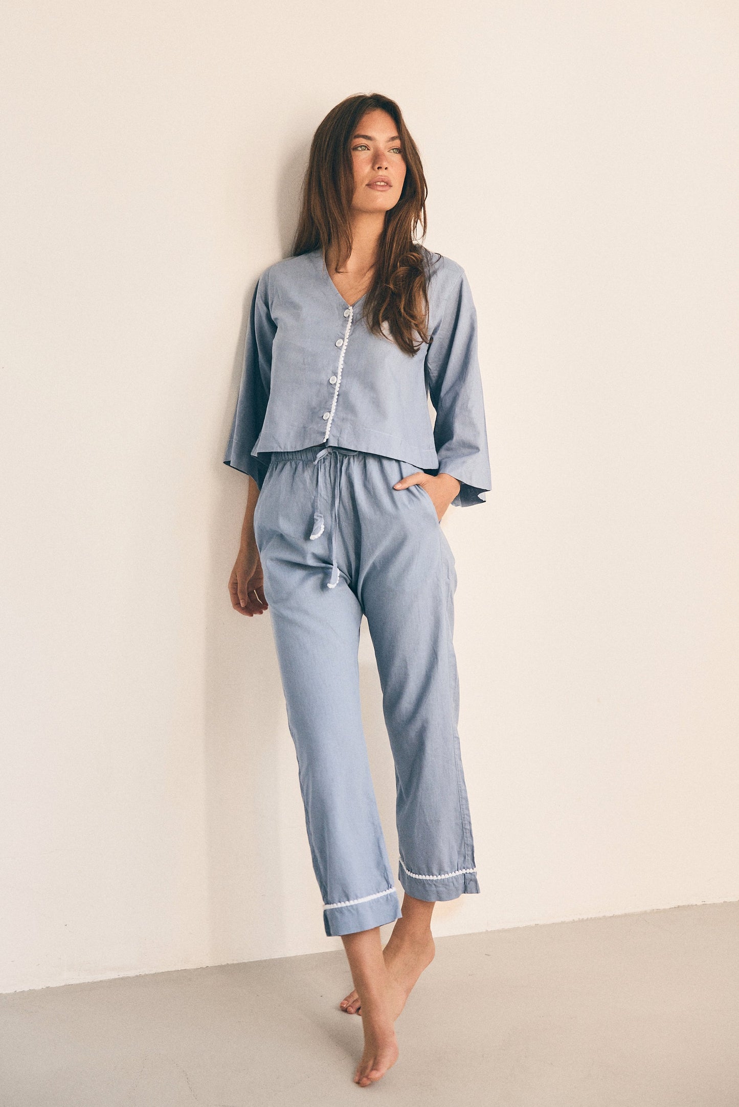 Loungy Linen Set - Long | Misty Blue