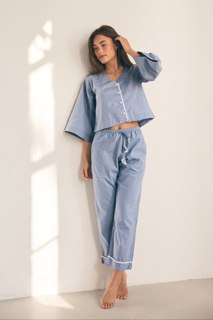 Loungy Linen Set - Long | Misty Blue
