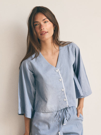 Linen PJ Top | Misty Blue