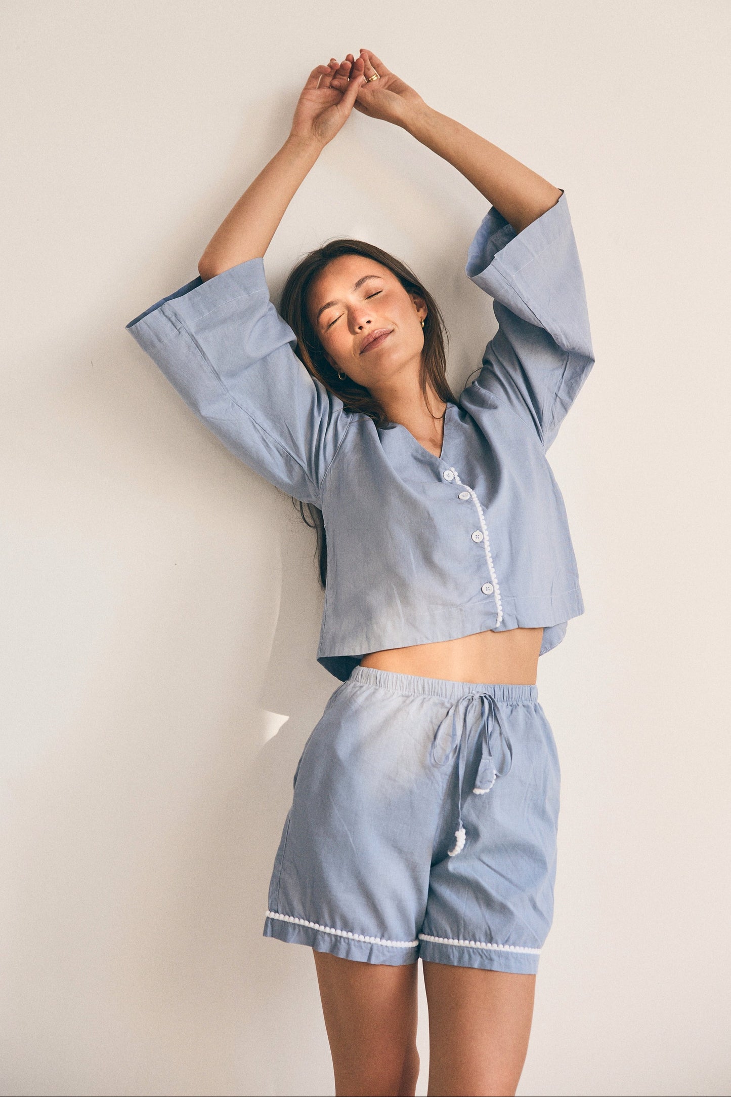 Loungy Linen Set - Short | Misty Blue
