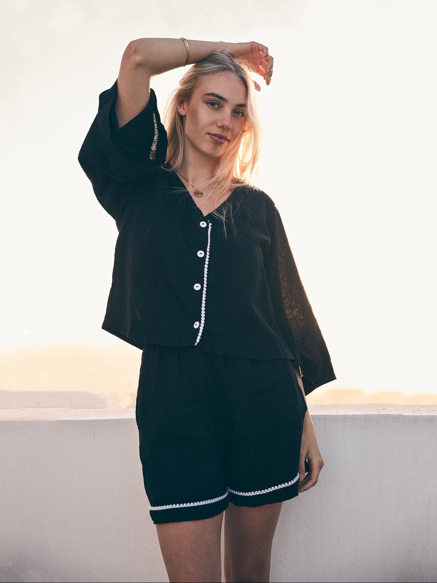 Loungy Linen Set - Short | Black