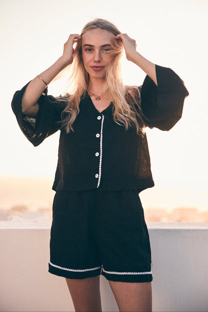 Loungy Linen Set - Short | Black