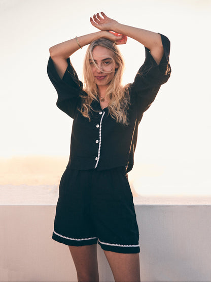 Loungy Linen Set - Short | Black