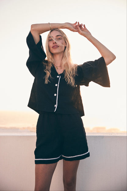 Loungy Linen Set - Short | Black