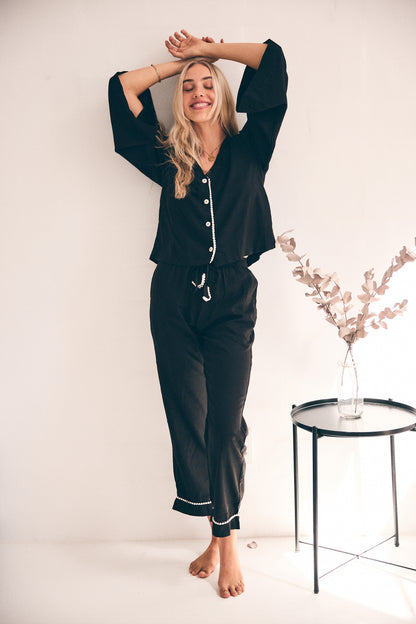 Loungy Linen Set - Long | Black