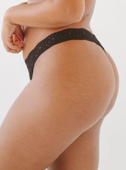 Luxe Lace Thong in Ebony